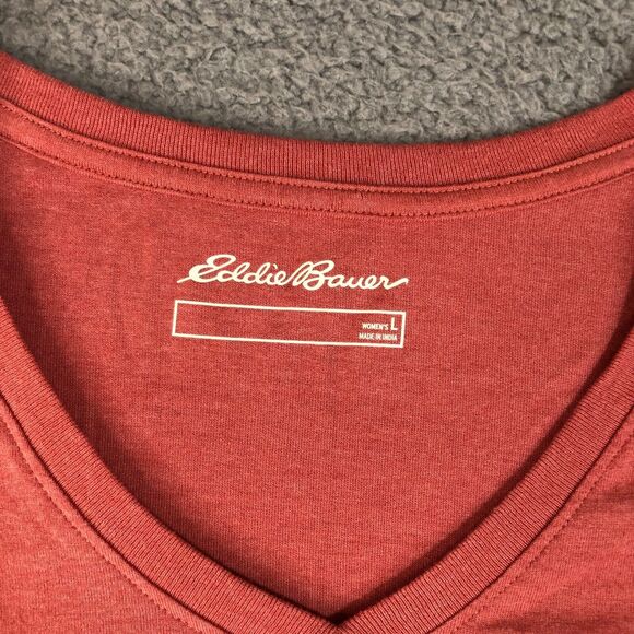 Eddie Bauer Shirt Womens Large‎ Red long Sleeve V-Neck Solid Preppy Basic Tee - Picture 2 of 7